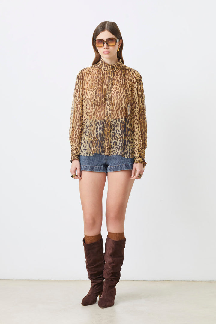 Blouse boutonnée avec imprimé léopard Lux