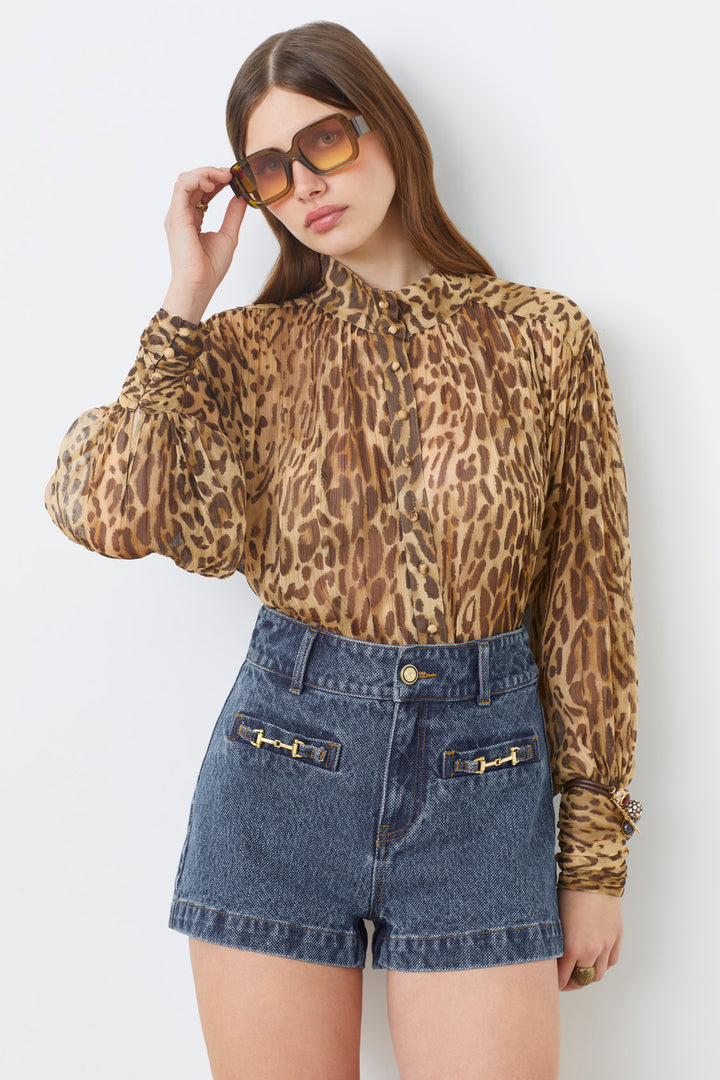 Blouse boutonnée avec imprimé léopard Lux