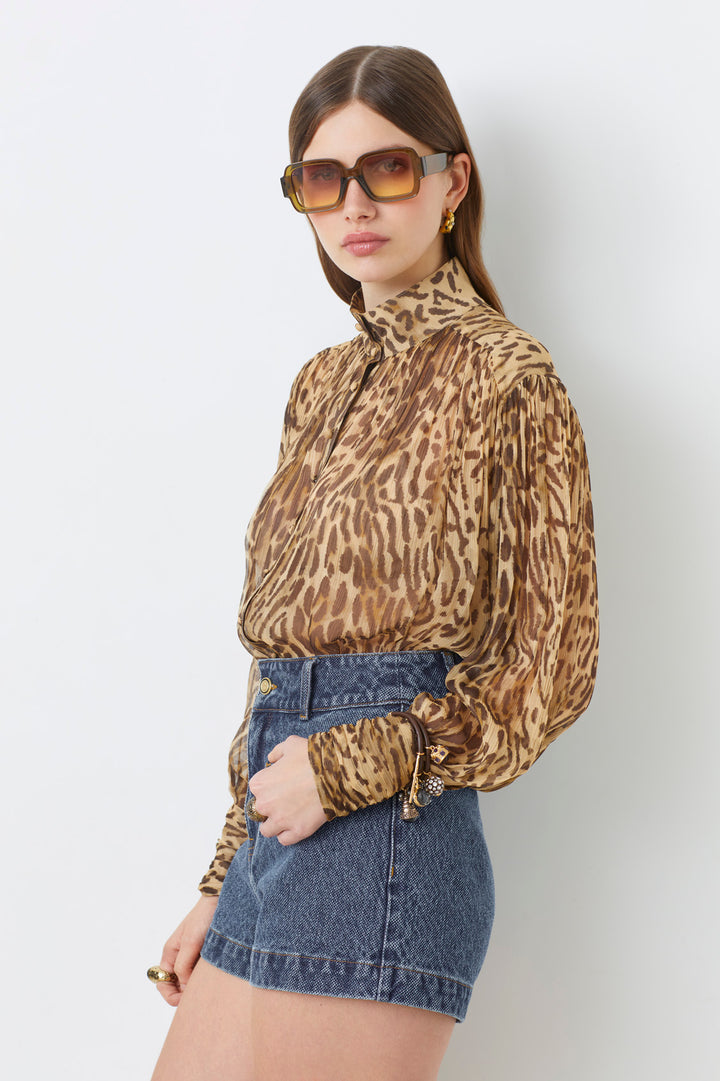 Blouse boutonnée avec imprimé léopard Lux