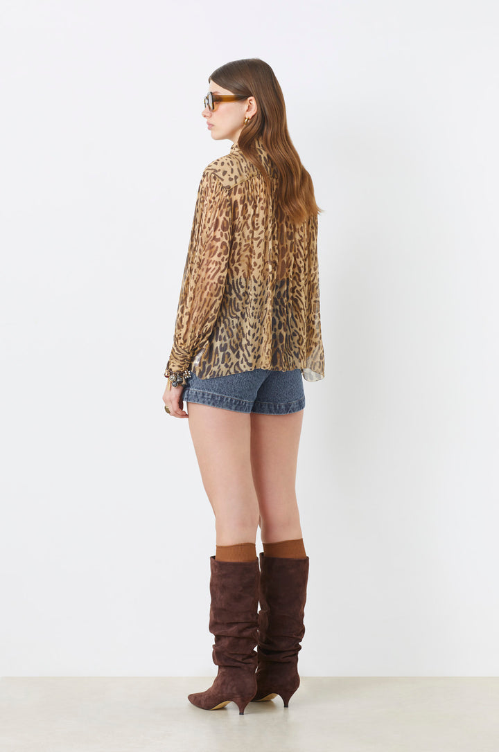Blouse boutonnée avec imprimé léopard Lux