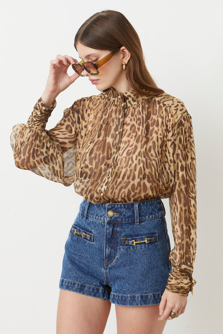 Blouse boutonnée avec imprimé léopard Lux