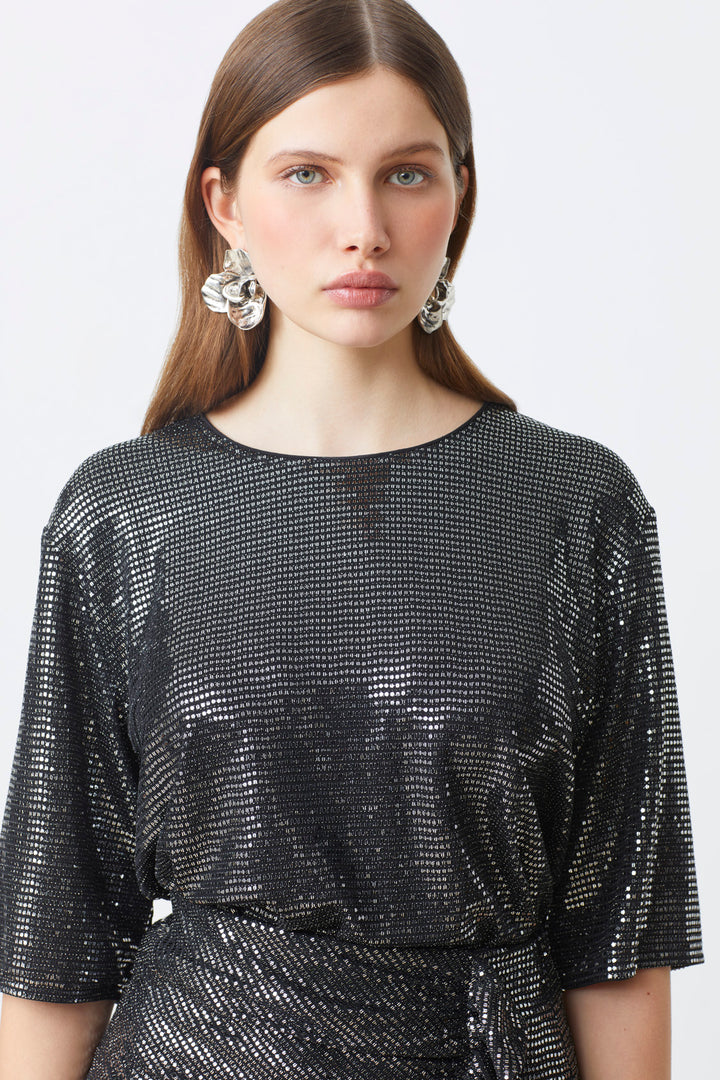 T-shirt avec paillettes à manches courtes Maiween