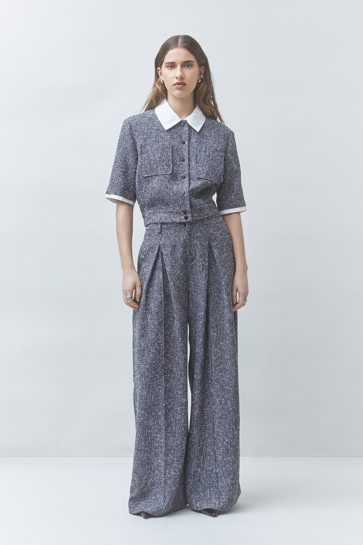 Veste courte scintillante à col chemisier Lino