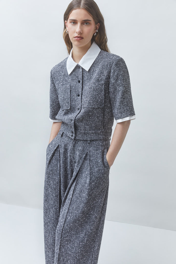 Veste courte scintillante à col chemisier Lino