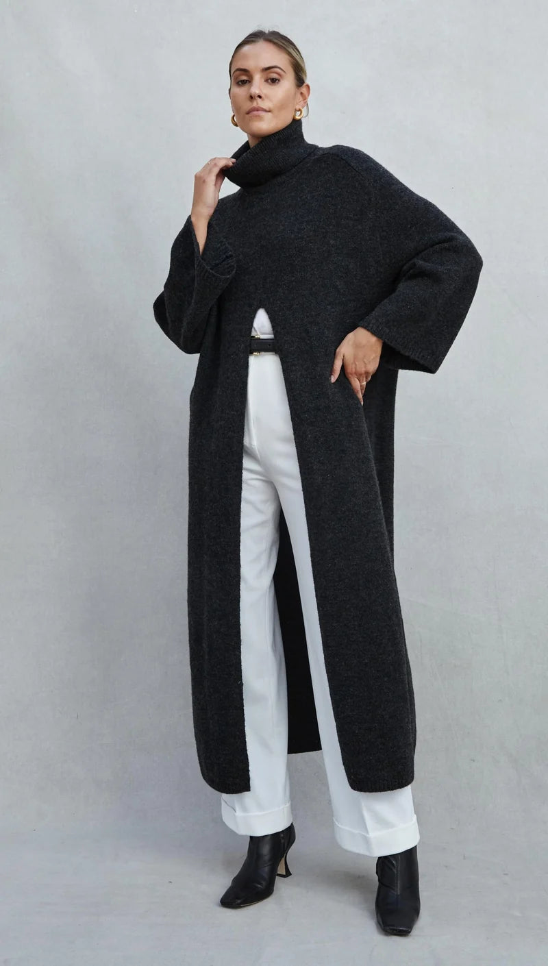 Robe-pull longue à fente centrale Vivienne