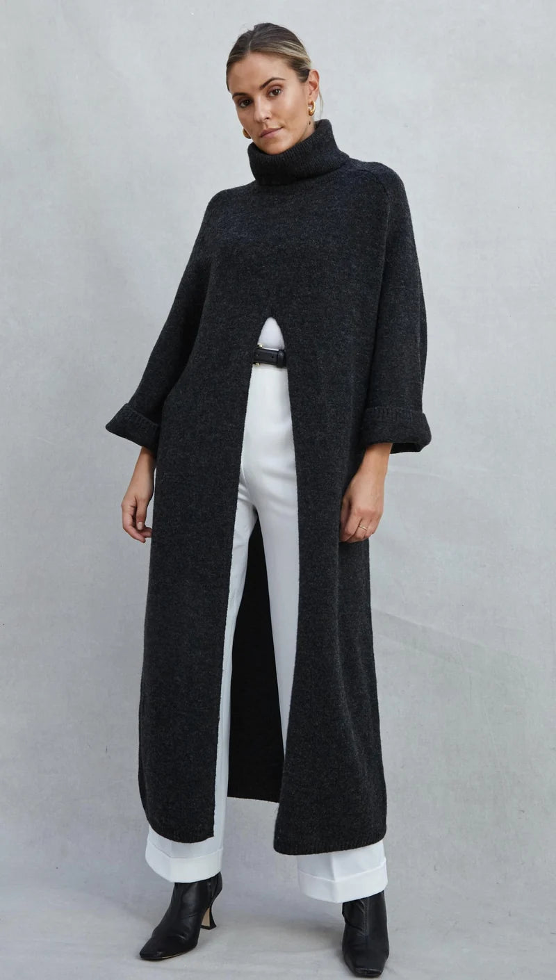 Robe-pull longue à fente centrale Vivienne