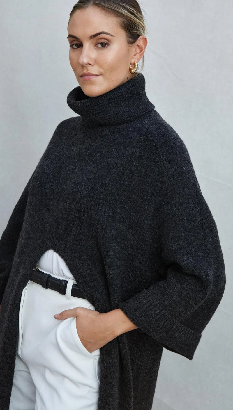 Robe-pull longue à fente centrale Vivienne