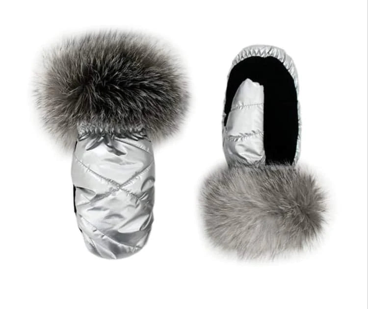 Mitaines avec fourrure argent
