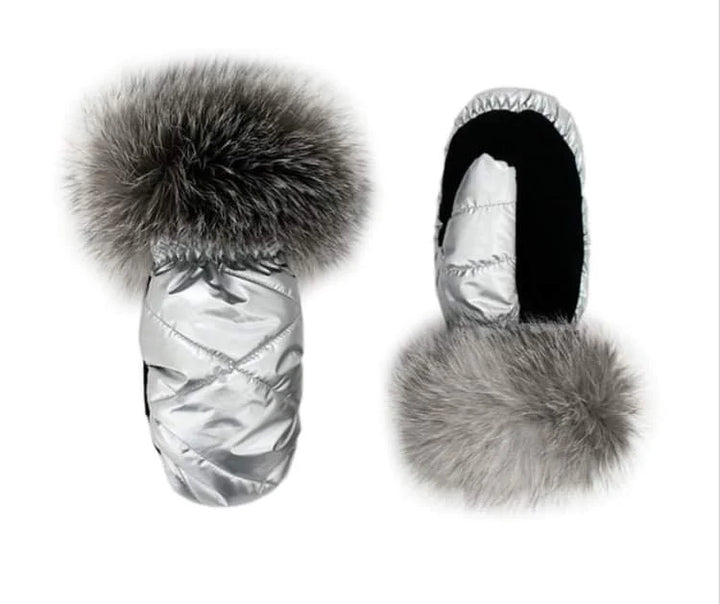Mitaines avec fourrure argent