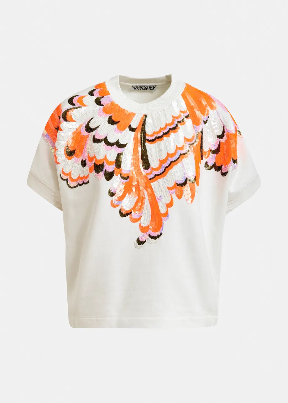 T-shirt Jolies à motif plumes brodées