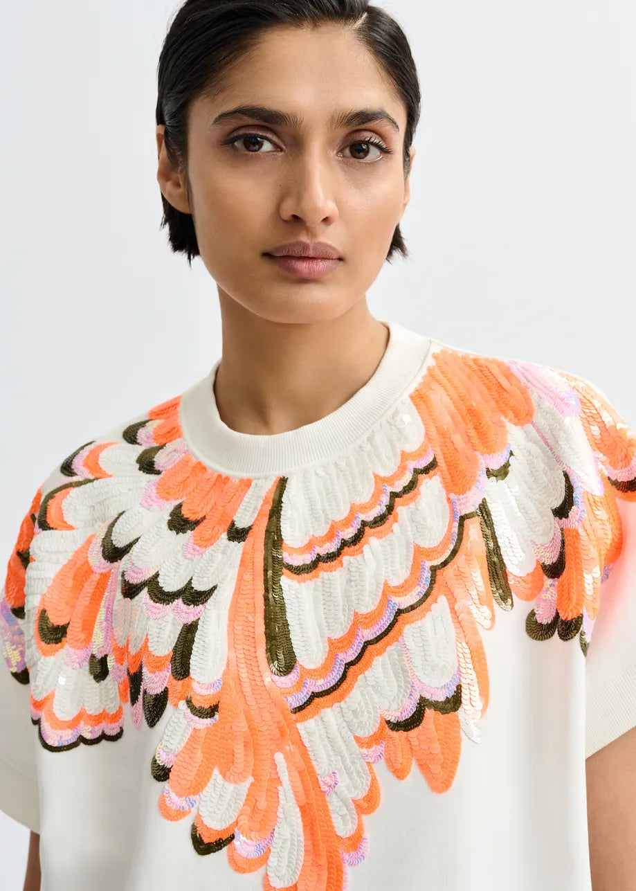 T-shirt Jolies à motif plumes brodées