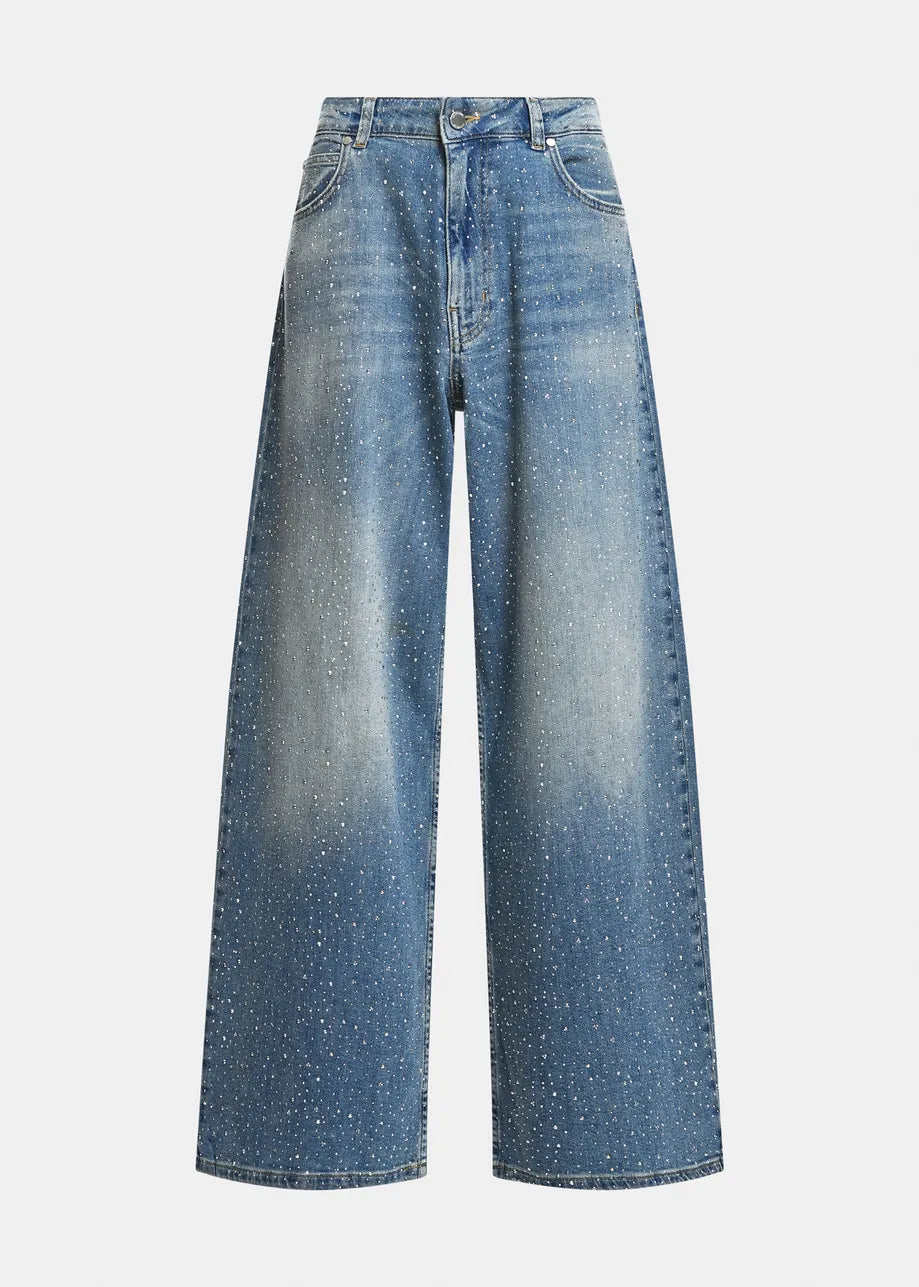 Jeans à jambes larges à strass Kactus