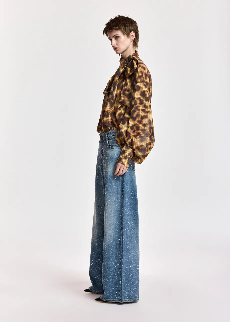 Jeans à jambes larges à strass Kactus