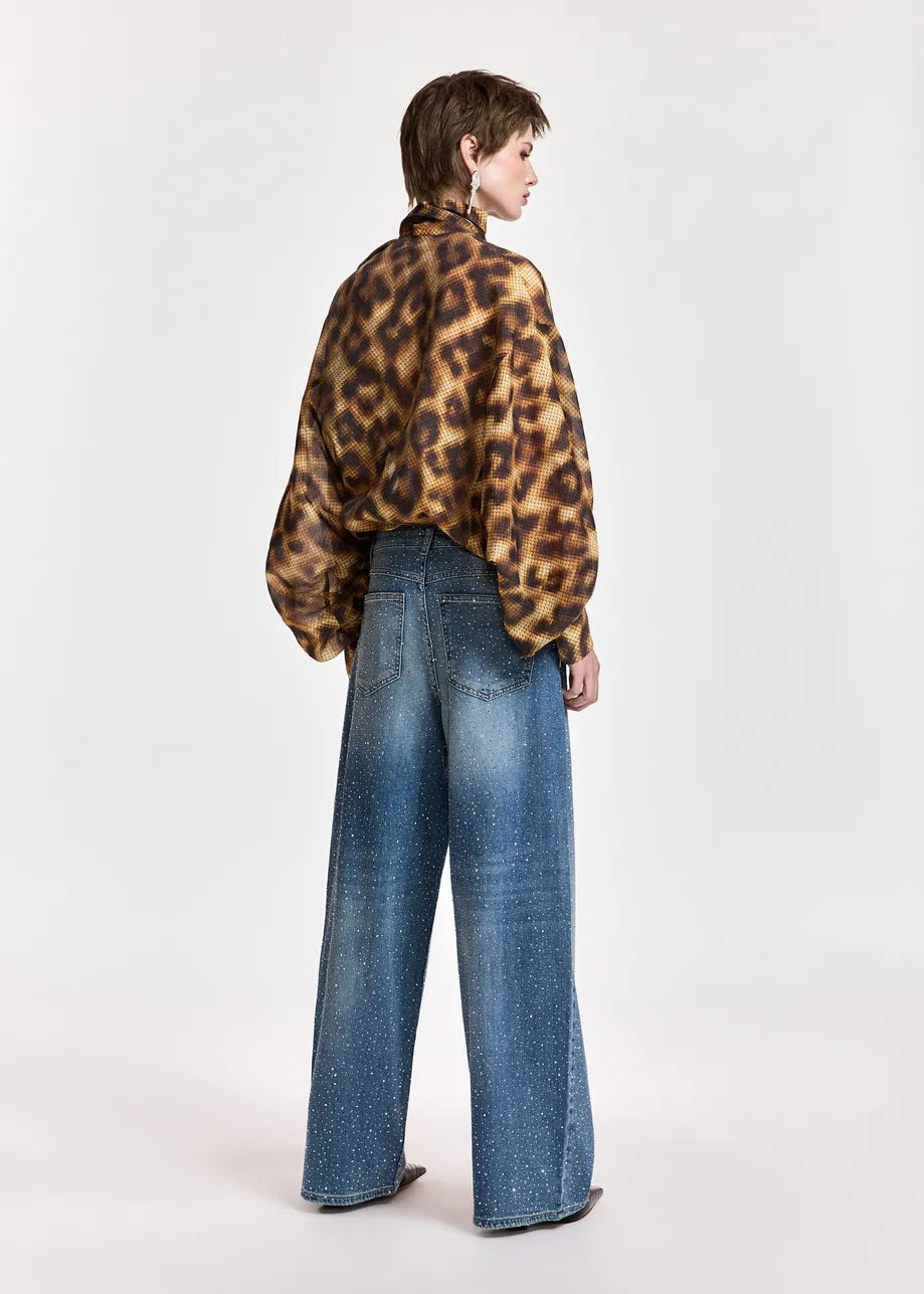 Jeans à jambes larges à strass Kactus