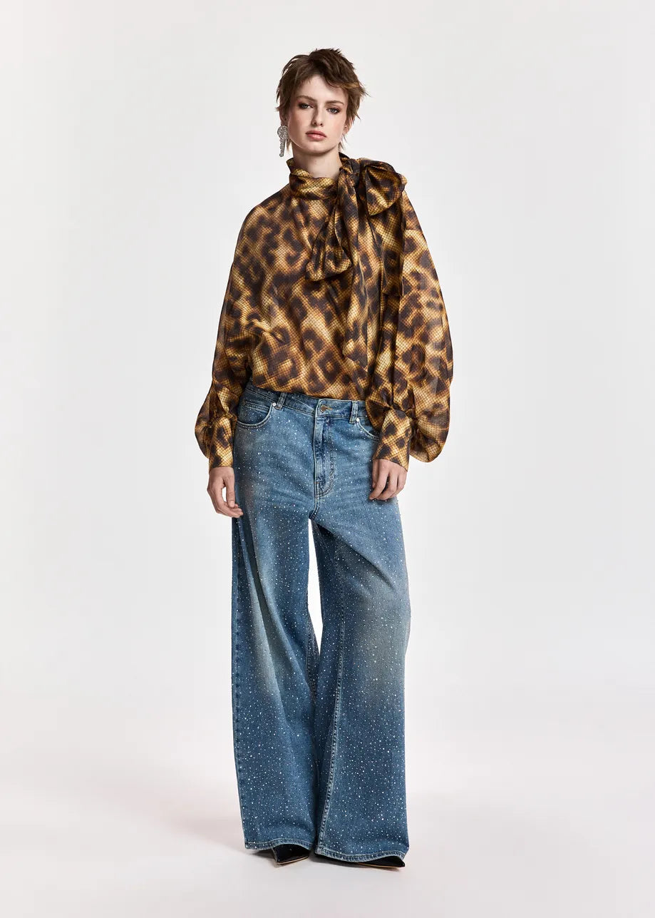 Jeans à jambes larges à strass Kactus
