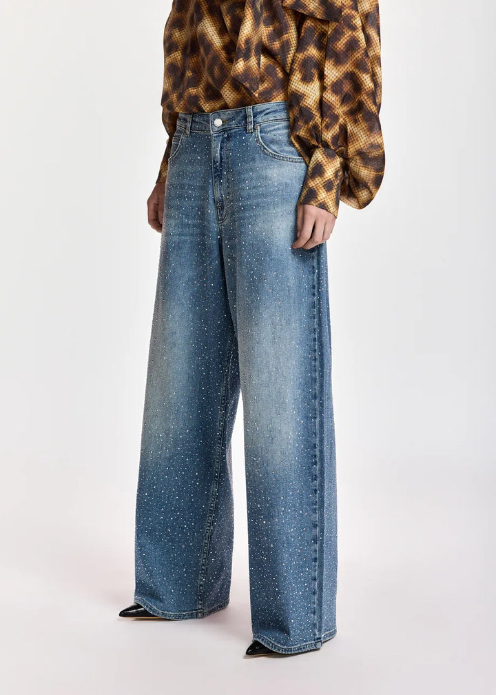 Jeans à jambes larges à strass Kactus