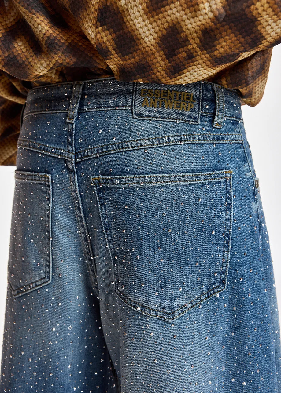 Jeans à jambes larges à strass Kactus