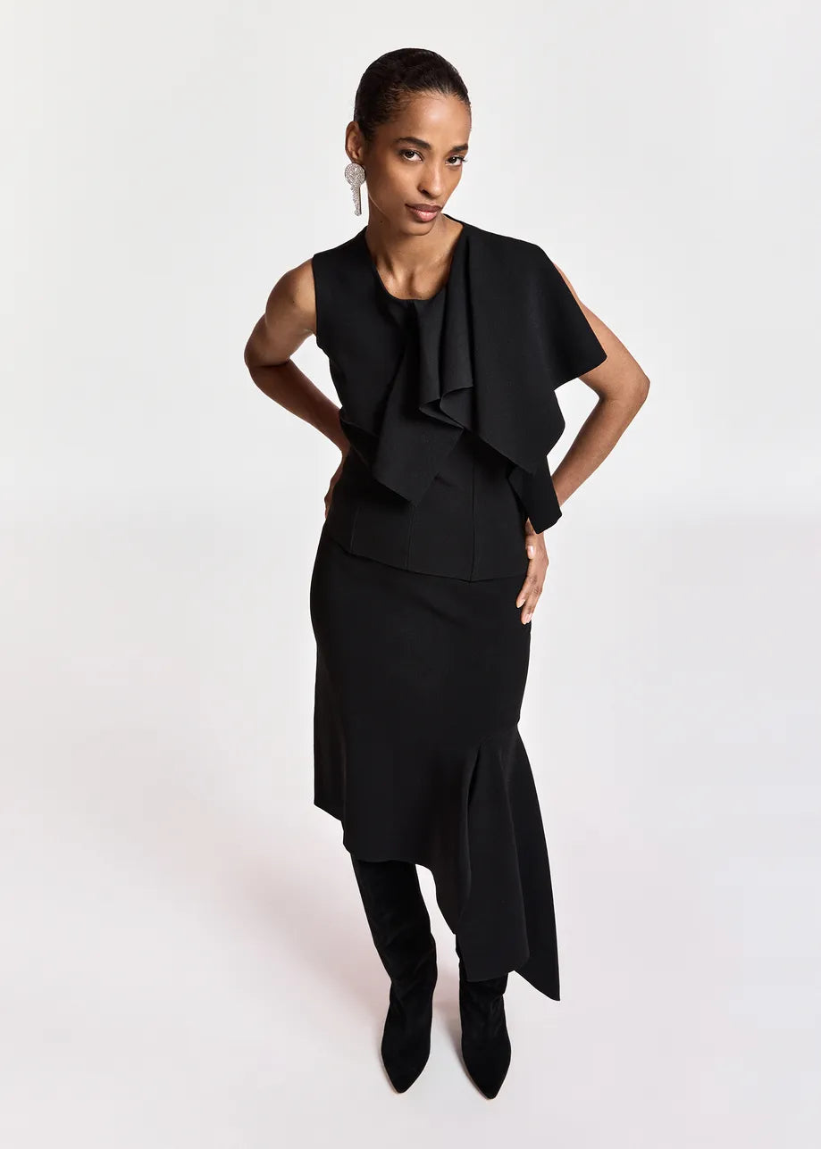 Jupe midi asymétrique à panneau drapé Kap