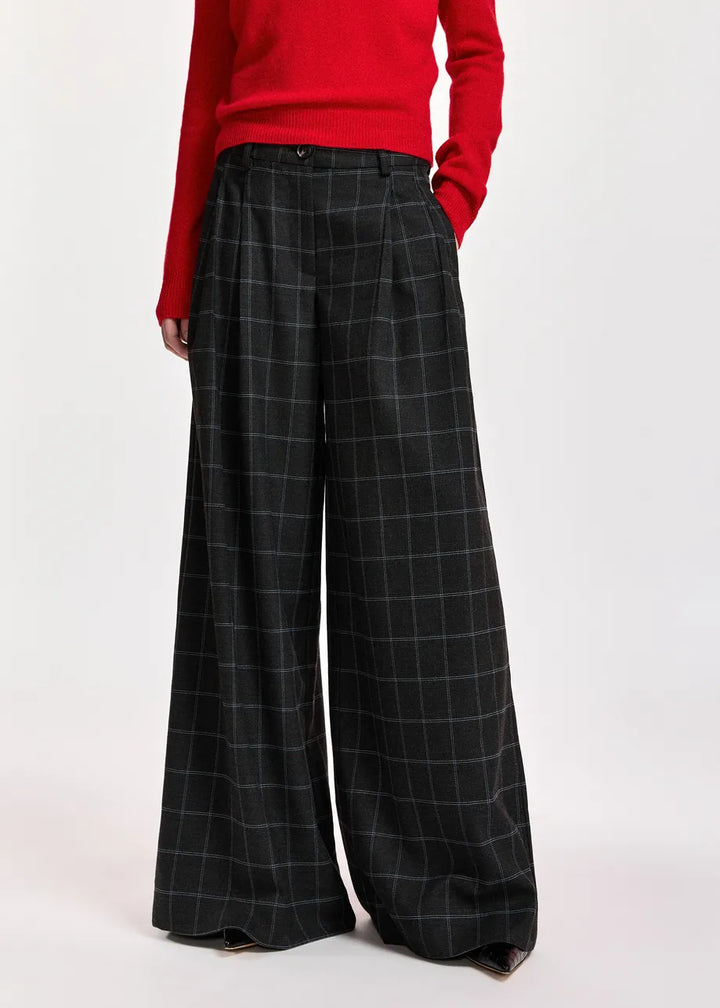 Pantalon jambes larges à carreaux Kollection