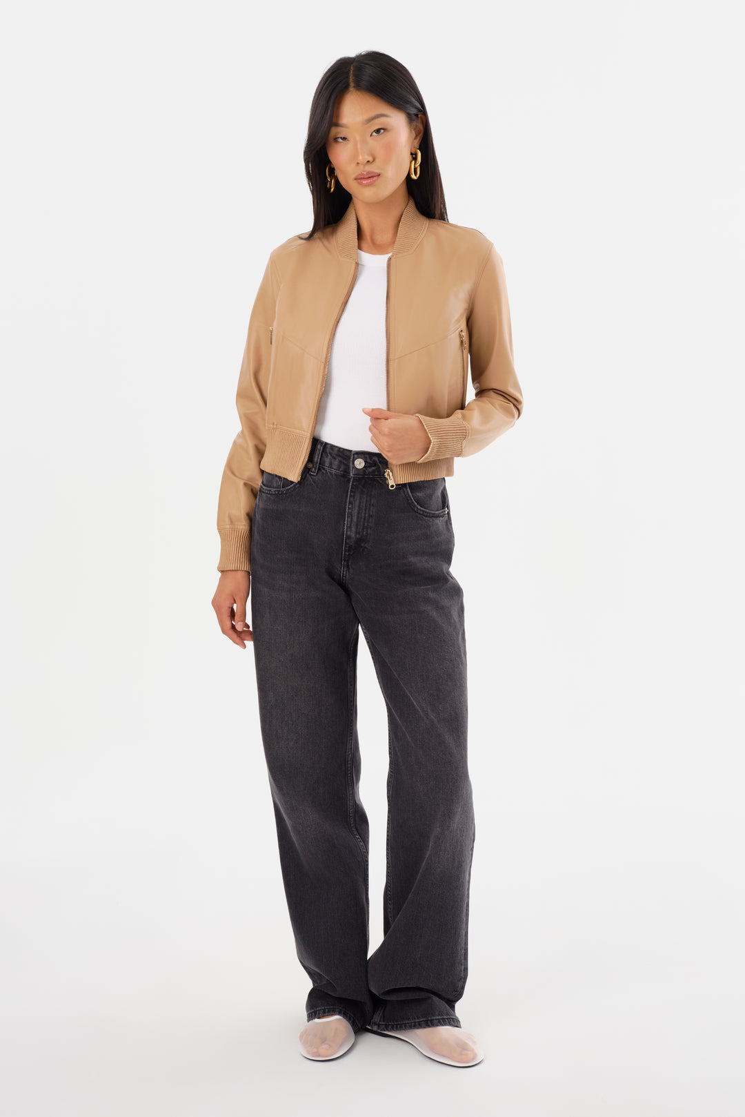 Veste en cuir réversible avec intérieur métallisé Kordella