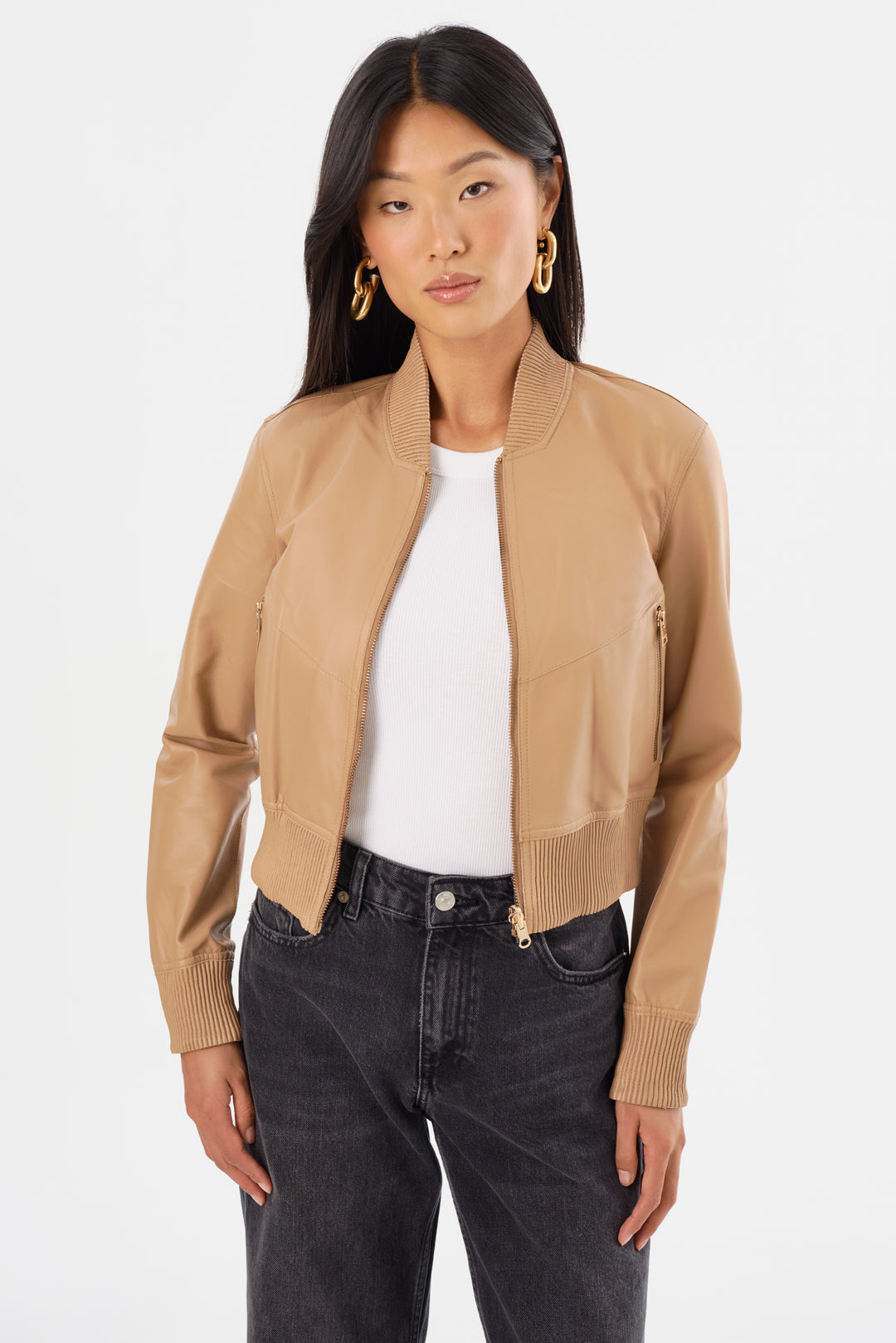 Veste en cuir réversible avec intérieur métallisé Kordella