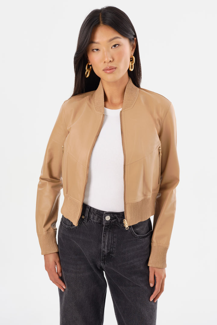 Veste en cuir réversible avec intérieur métallisé Kordella