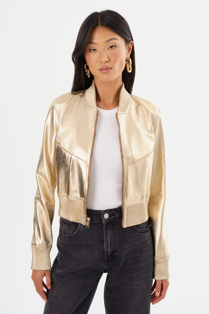 Veste en cuir réversible avec intérieur métallisé Kordella