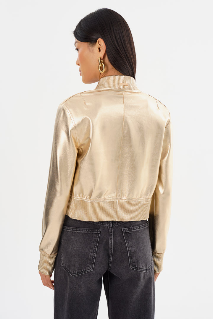 Veste en cuir réversible avec intérieur métallisé Kordella
