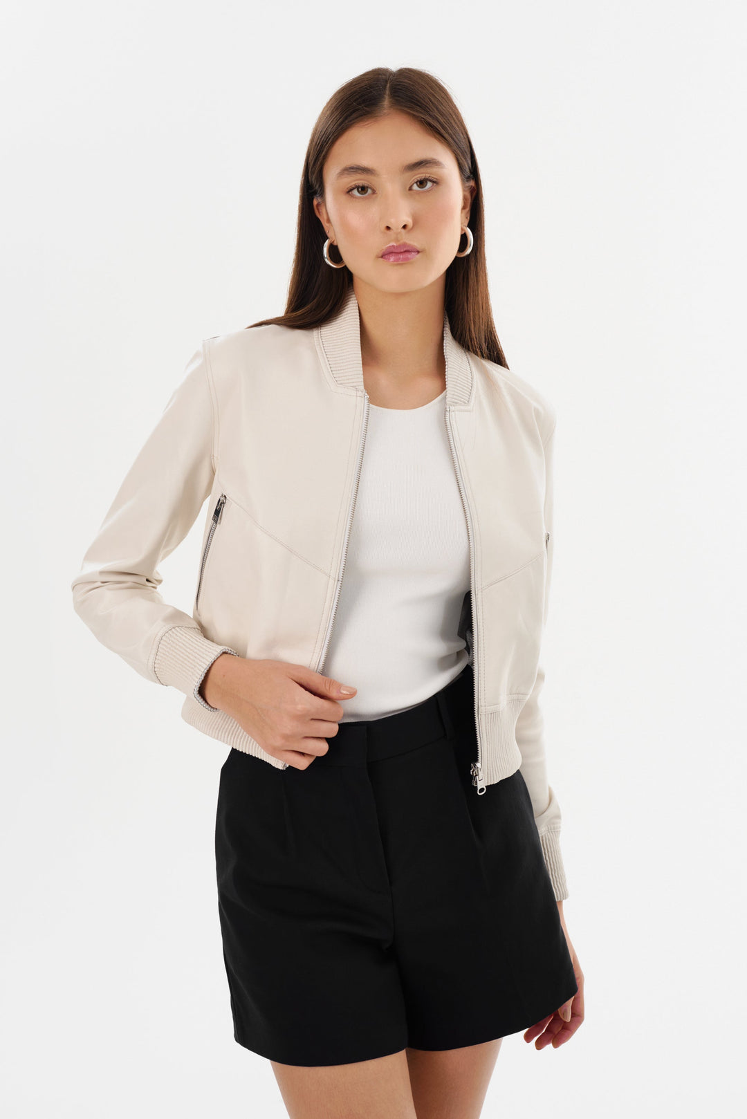 Veste en cuir réversible avec intérieur métallisé Kordella