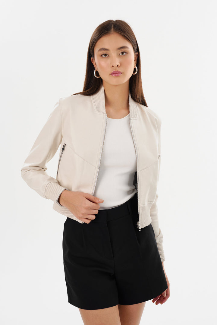 Veste en cuir réversible avec intérieur métallisé Kordella