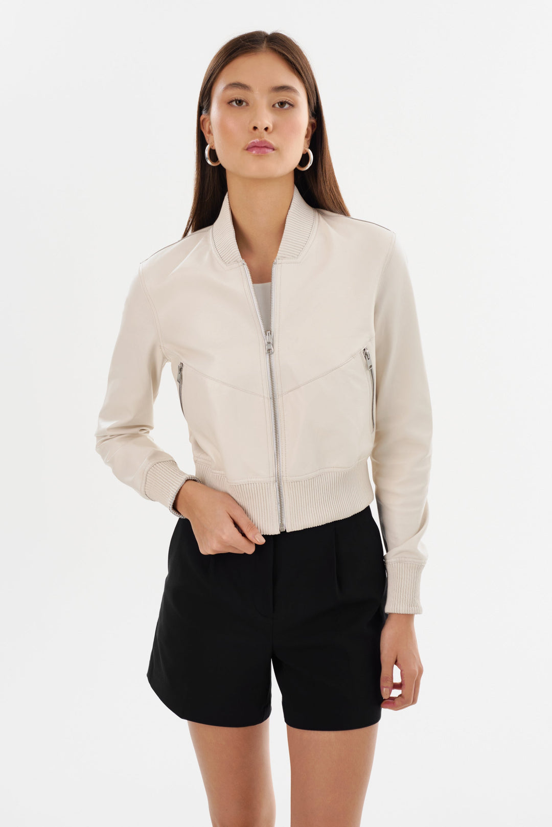 Veste en cuir réversible avec intérieur métallisé Kordella