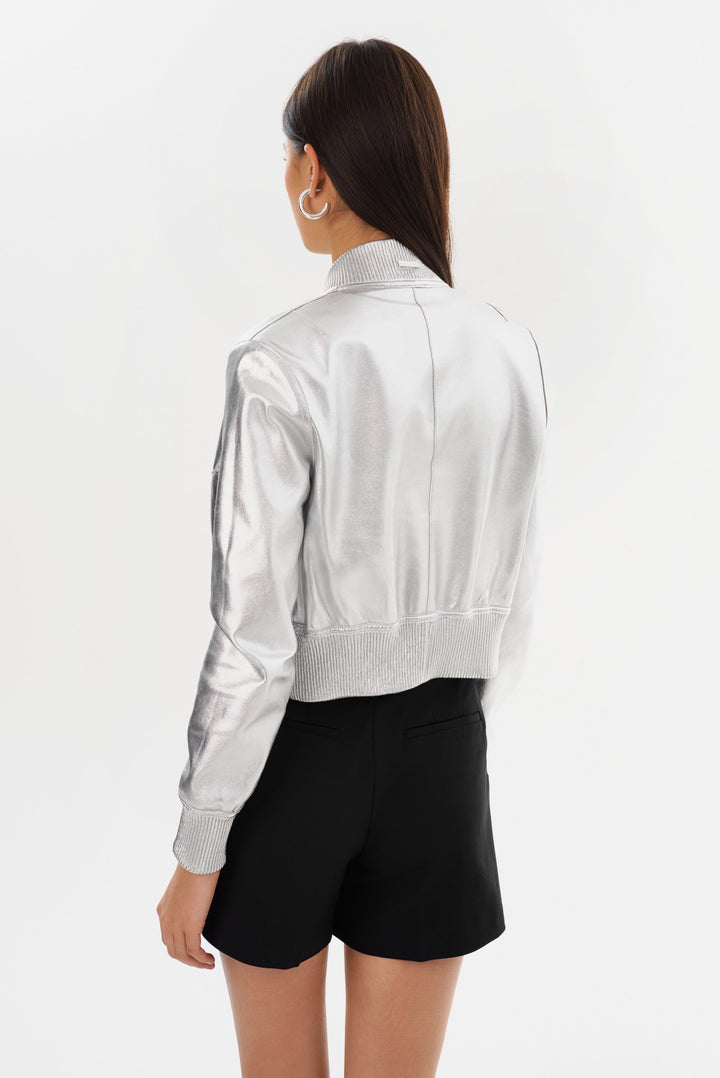 Veste en cuir réversible avec intérieur métallisé Kordella