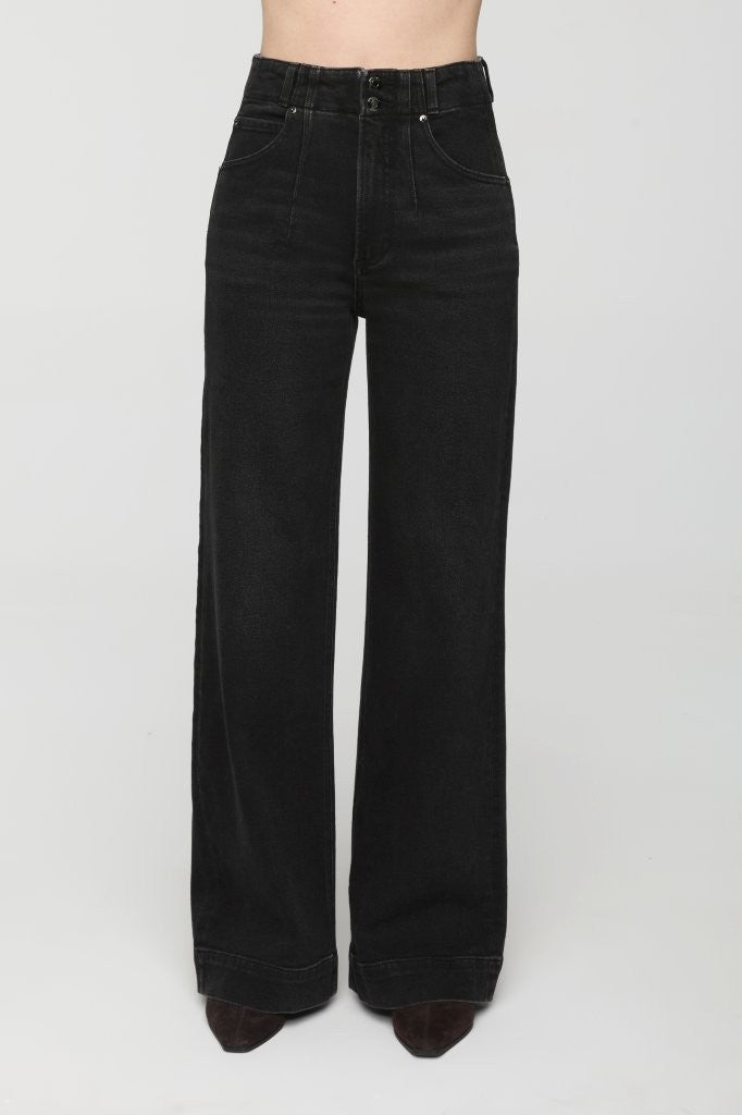 Jeans jambe large taille haute à double bouton Lana