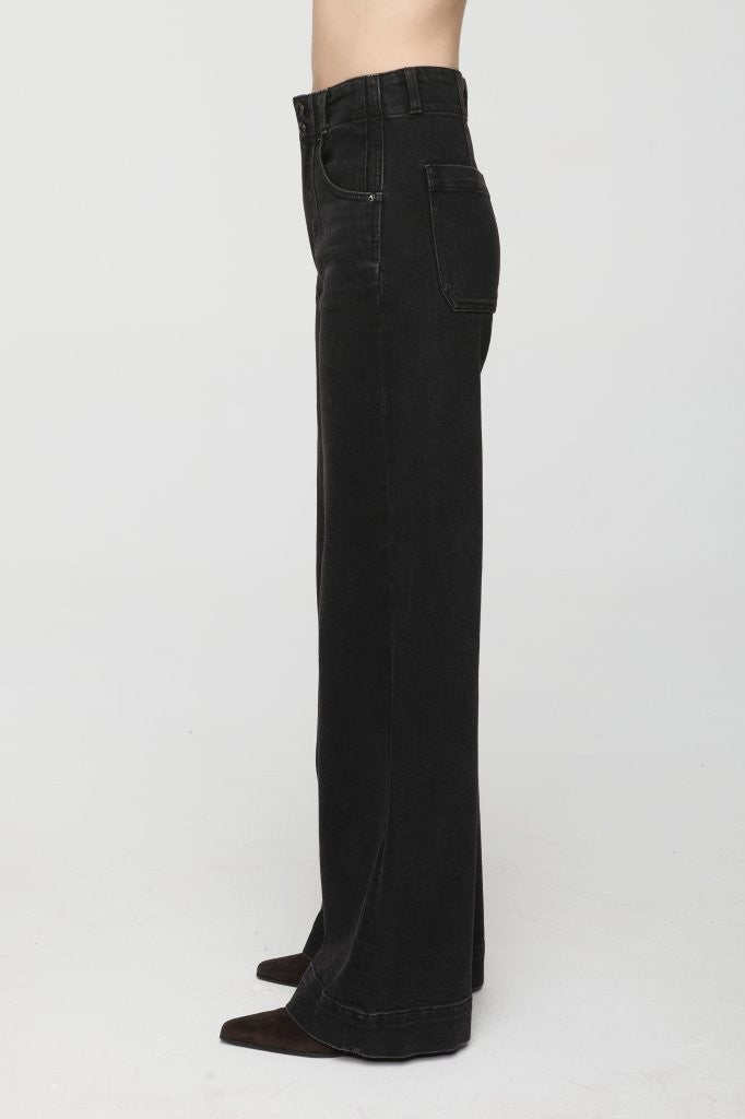 Jeans jambe large taille haute à double bouton Lana