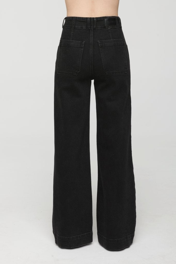 Jeans jambe large taille haute à double bouton Lana