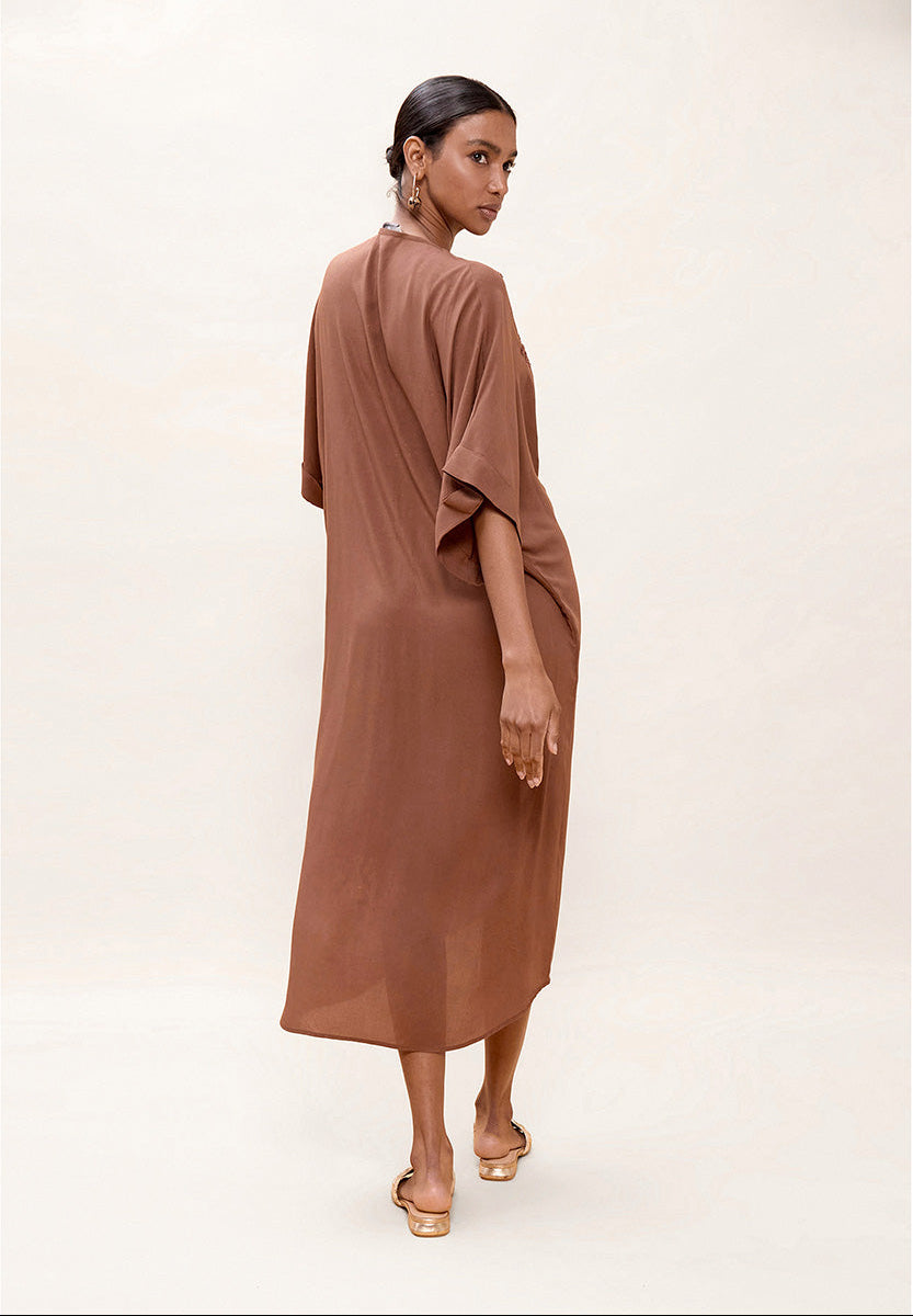 Robe midi nouée à décolleté V et détails palmiers