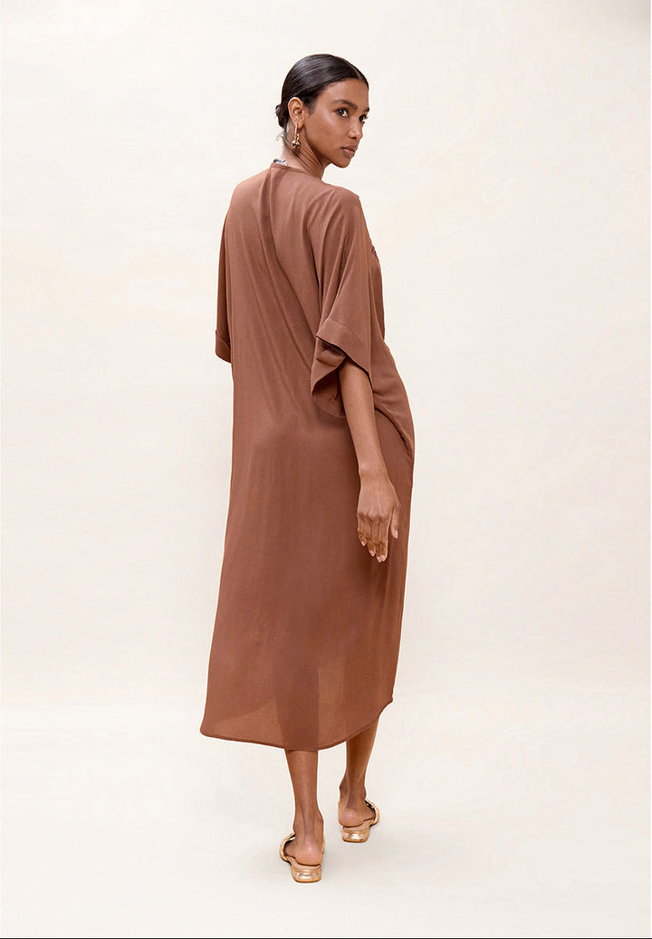 Robe midi nouée à décolleté V et détails palmiers