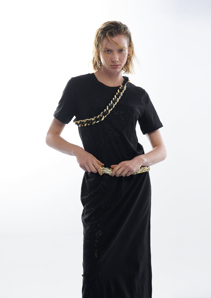 Robe t-shirt midi à motif animal en strass