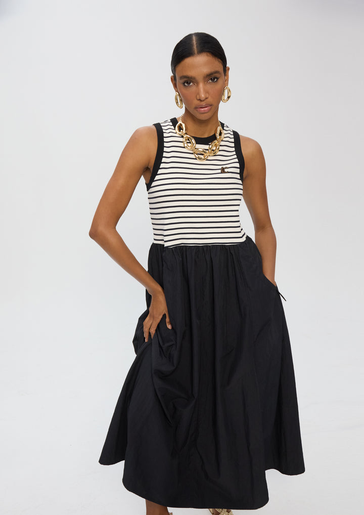 Robe midi bimatière à rayures