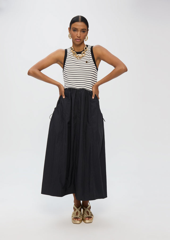 Robe midi bimatière à rayures