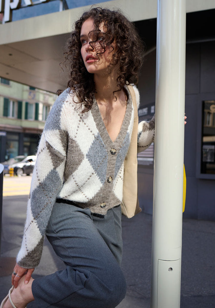 Cardigan boutonné avec motif argyle