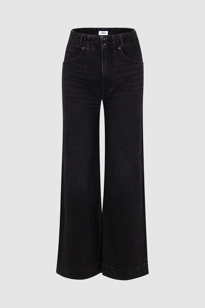 Jeans jambe large taille haute à double bouton Lana