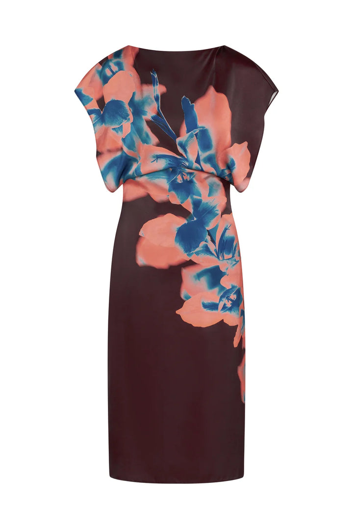 Robe midi drapée à imprimé d’orchidées Lenny