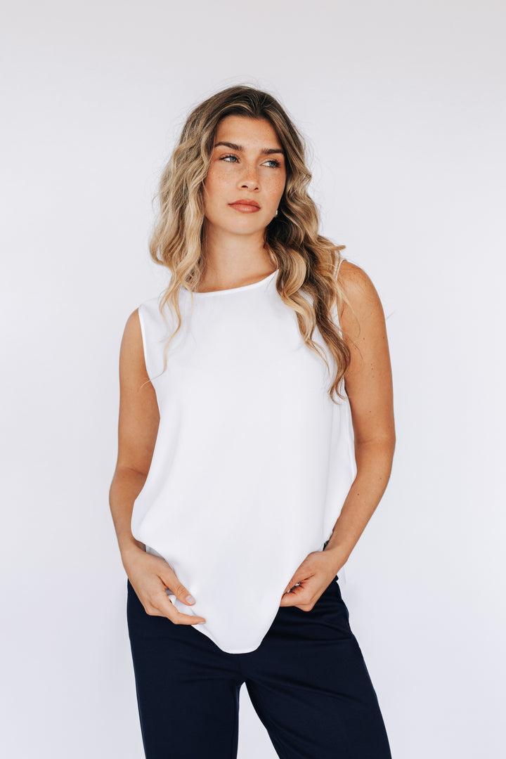 Blouse sans manches réversible avec bande satin  - Blanc