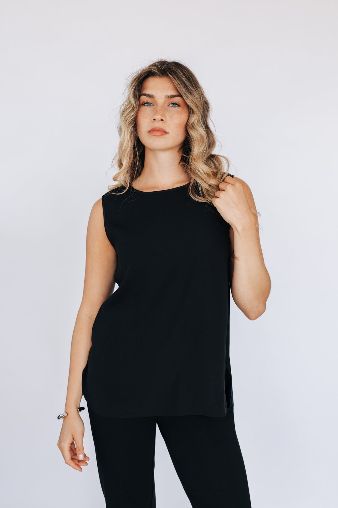 Blouse sans manches réversible avec bande satin - Noir