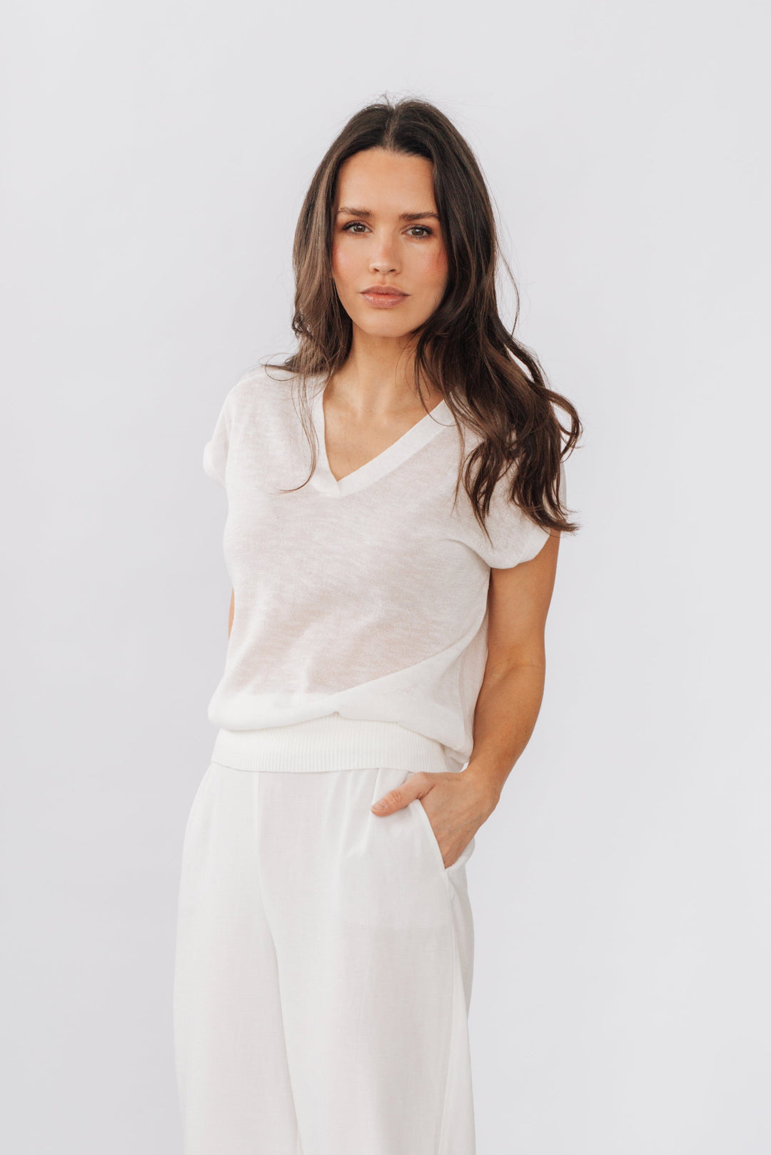Haut col V en tricot fin - Lexi