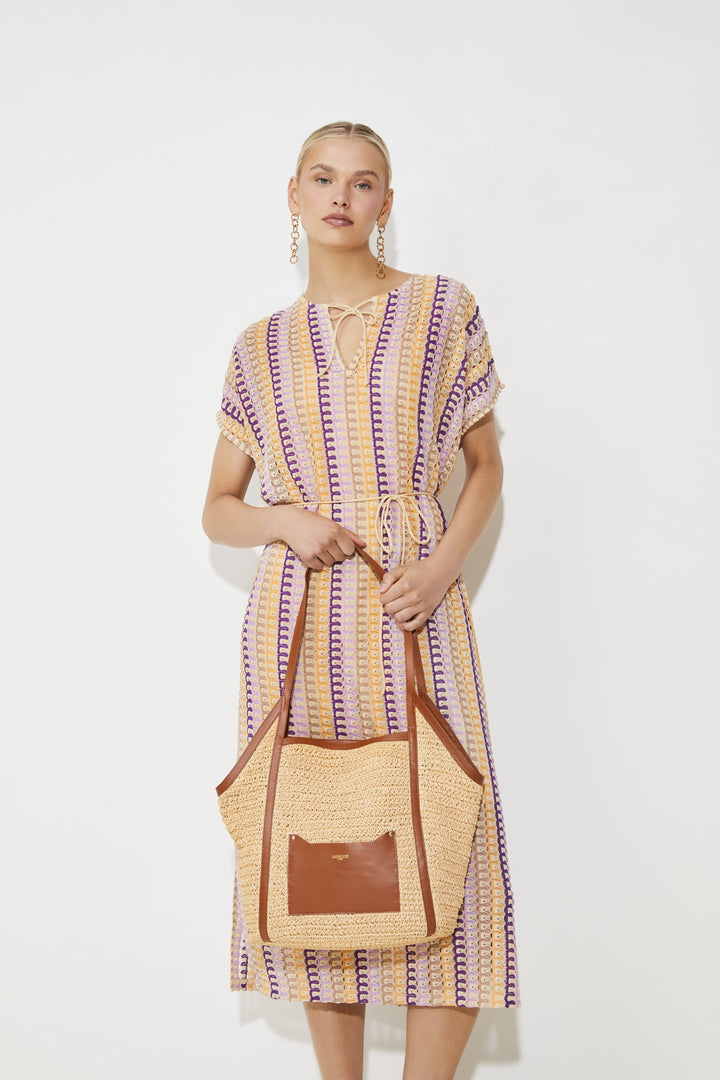 Sac fourre-tout tressé avec détails chamois Amesi