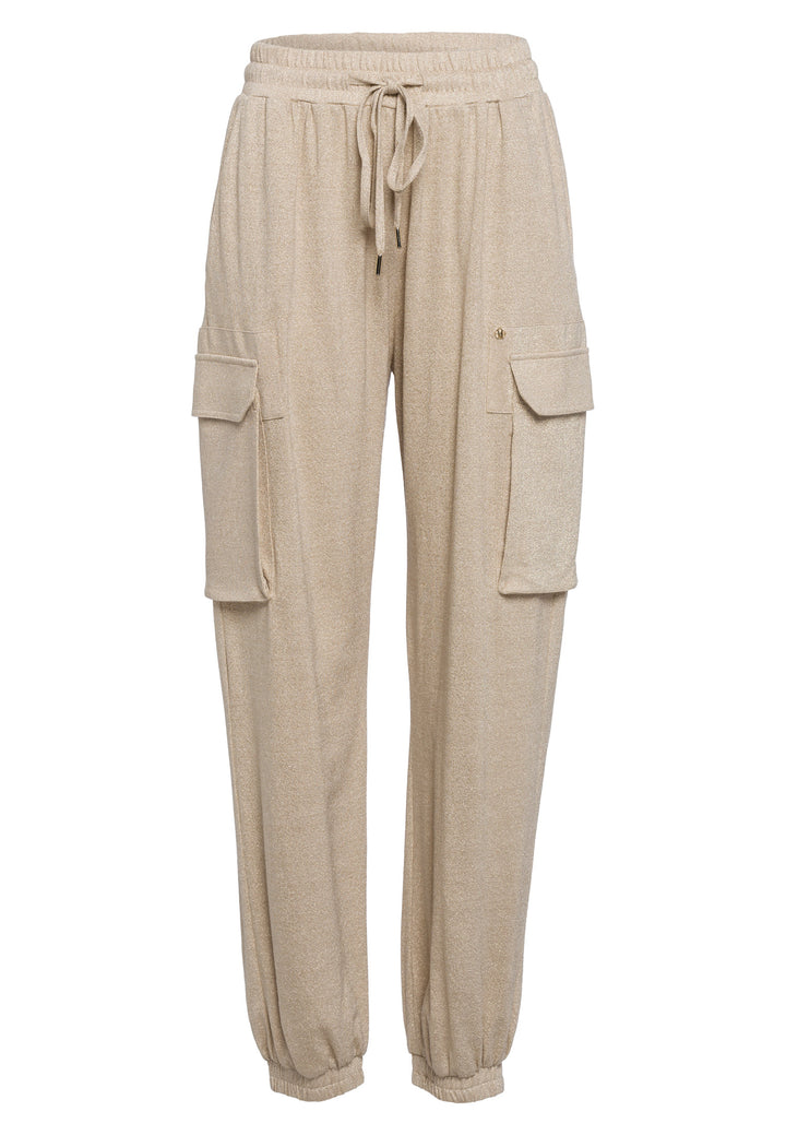 Jogging style cargo en lurex avec taille élastique