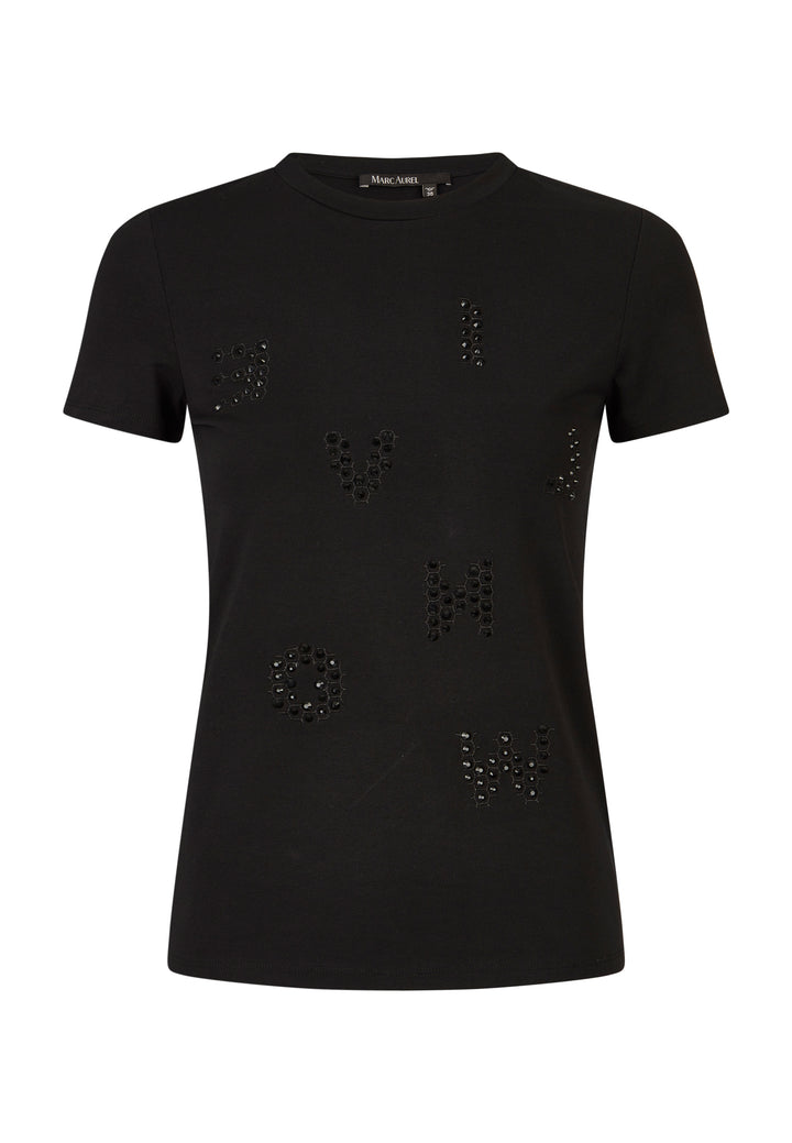 T-shirt avec lettres brillantes - Noir - Marc Aurel
