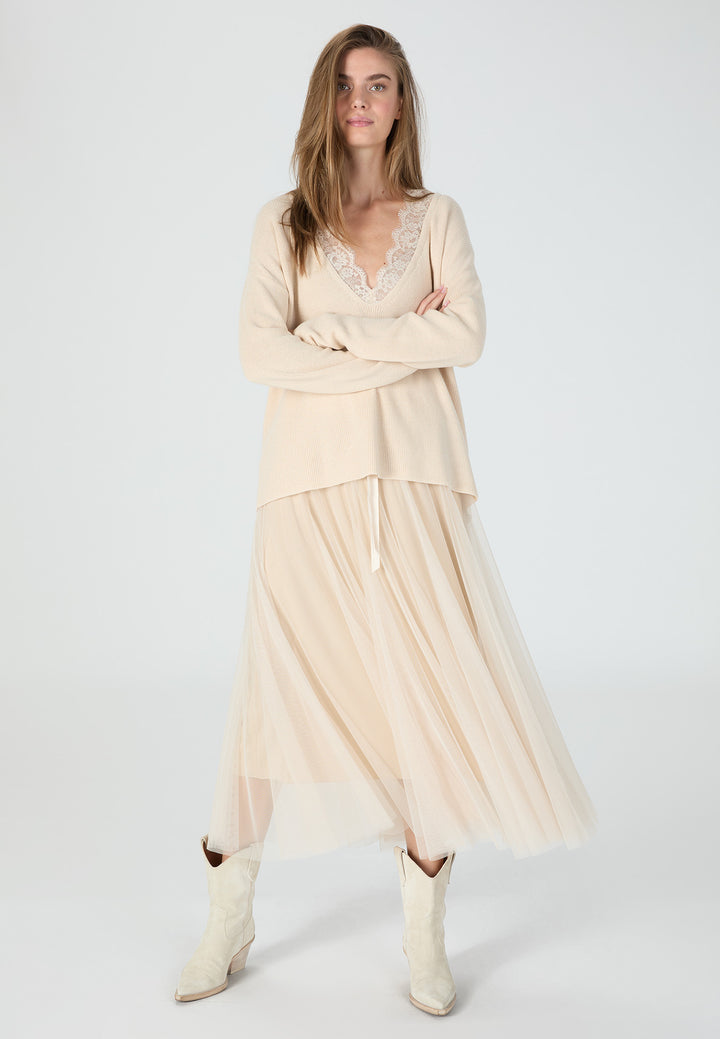 Pull en coton et cachemire avec col en dentelle